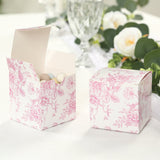 25 Pack Candy Treat Favor Boxes in French Toile Pattern - White and Pink Party Gift Boxes