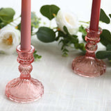 6 Pack Dusty Rose Diamond Pattern Glass Pillar Votive Candle Stands Reversible Crystal Taper