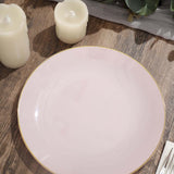 10 Pack | 8inch Glossy Blush Rose Gold Round Plastic Salad Plates With Gold Rim