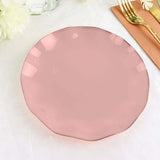 Dusty Rose Disposable Salad Plates with Gold Ruffled Rim, Disposable Appetizer Dessert Dinnerware