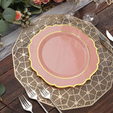 10 Pack | 10Inch Dusty Rose Plastic Dinner Plates Disposable Tableware Round With Gold Scalloped Rim