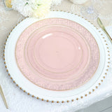 10 Pack | 10inch Blush / Rose Gold Hammered Design Plastic Dinner Plates With Gold Rim