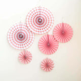 Set of 6 | Pink Paper Fan Decorations | Paper Pinwheels Wall Hanging Decorations Party Backdrop Kit | 8" | 12" | 16"