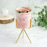 8" Pink | White Marble Swirl Ceramic Flower Pot Succulent Planter with Metal Gold Stand