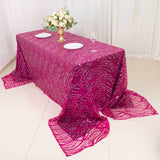 90x156inch Fuchsia Silver Wave Mesh Rectangular Tablecloth With Embroidered Sequins