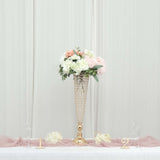 2 Pack | Gold 32Inch Tall Crystal Beaded Trumpet Vase Set, Table Centerpiece