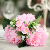 12inch Pink Artificial Silk Peonies Bouquet, Faux Peony Spray Bush