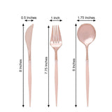 24 Pack | Rose Gold 8inch Modern Flatware Set, Heavy Duty Plastic Silverware With Blush Handles