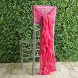 1 Set Fuchsia Chiffon Hoods With Ruffles Willow Chiffon Chair Sashes