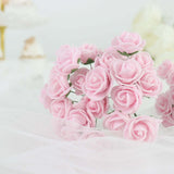 48 Roses | 1inch Tall Pink Real Touch Artificial DIY Foam Rose Flowers With Stem, Craft Rose Buds