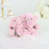 48 Roses | 1inch Tall Pink Real Touch Artificial DIY Foam Rose Flowers With Stem, Craft Rose Buds