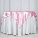 60"x 60" Pink Seamless Satin Square Tablecloth Overlay