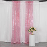 2 Pack Pink Sequin Event Curtain Drapes with Rod Pockets, Seamless Backdrop