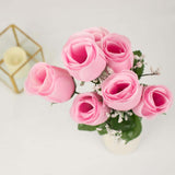 12 Bushes | Pink Artificial Premium Silk Flower Rose Bud Bouquets