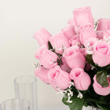 12 Bushes | Pink Artificial Premium Silk Flower Rose Bud Bouquets