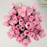 12 Bushes | Pink Artificial Premium Silk Flower Rose Bud Bouquets