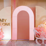 8ft Pink Spandex Fitted Open Arch Wedding Arch Cover, Double-Sided U-Shaped Backdrop Slipcover