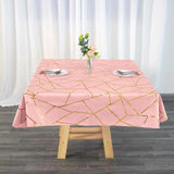 54"x54" Dusty Rose Polyester Square Tablecloth With Gold Foil Geometric Pattern