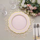 10 Pack | 10Inch Blush / Rose Gold Plastic Dinner Plates Disposable Tableware Round With Gold Rim