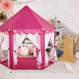 Pink Princess Castle Play House Tent with Star LED Garlands & Carry Bag