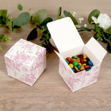 25 Pack Candy Treat Favor Boxes in French Toile Pattern - White and Pink Party Gift Boxes