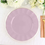 10 Pack | 11 Lavender Lilac Disposable Dinner Plates With Gold Ruffled Rim, Party Plates