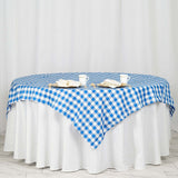 70"x70" White Blue Buffalo Plaid Square Tablecloth, Gingham Polyester Checkered Tablecloth