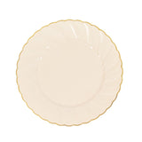 10 Pack 10" Ivory Gold Flair Rim Disposable Dinner Plates, Round Plastic Party Plates#whtbkgd