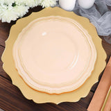 10 Pack | 9inch Nude / Gold Scalloped Rim Disposable Dinner Plates