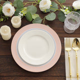 10 Pack White Disposable Party Plates With Blush Rose Gold Spiral Rim, 10" Round Plastic Dinne