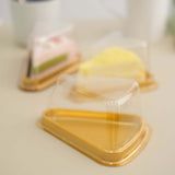 50 Pack | Gold/Clear Plastic Cake Slice Favor Containers, Triangle Party Boxes