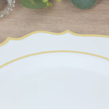 10 Pack White Economy Plastic Charger Plates With Gold Scalloped Rim