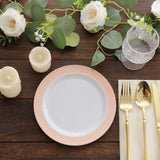 10 Pack White Disposable Salad Plates With Blush Rose Gold Spiral Rim