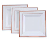 10 Pack - 7inch Rose Gold Trim White Square Plastic Salad Dessert Plates