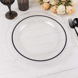 10 Pack Clear Regal Disposable Party Plates With Black Rim, 10inch Round Plastic