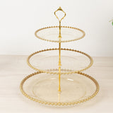 Clear Gold Glittered 3-Tier Plastic Dessert Display Stand With Gold Beaded Rim