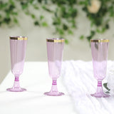 12 Pack Transparent Purple Disposable Champagne Flutes with Gold Rim, 5oz Plastic Toasting Cocktail