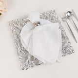 6 Pack Silver Square Acrylic Charger Plates with Hollow Lace Border