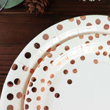 25 Pack | 9inch White Metallic Rose Gold Polka Dot Dinner Paper Plates