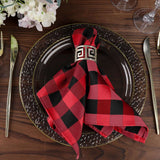 5 Pack | Black/Red Buffalo Plaid Cloth Dinner Napkins, Gingham Style | 15x15Inch