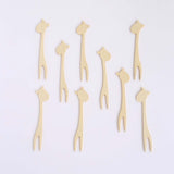 100 Pack Natural Eco Friendly Giraffe Bamboo Mini Forks, 4inch Double Pronged Biodegradable Cocktail