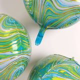 3 Pack | 13" Green/Gold Marble Orbz Foil Balloons, 4D Sphere Mylar Balloons