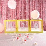 2pcs Transparent DIY Balloon Boxes, Baby Shower Party Decoration Boxes Metallic Gold Edges