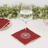 50 Pack Soft Burgundy 2 Ply Disposable Cocktail Napkins with Gold Foil Edge, Paper Beverage Napkins 