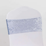 5 Pack Dusty Blue Premium Crushed Velvet Ruffle Chair Sash Bands, Decorative Wedding Chair