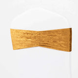 5 Pack Gold Premium Crushed Velvet Ruffle Chair Sash Bands, Decorative Wedding Chair Sashes