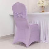 Lavender Lilac Spandex Banquet Chair Cover with Silver Rhinestone Buckled Sash Band, Stretched