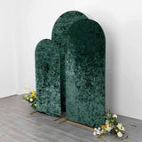 Set of 3 Emerald Green Crushed Velvet Chiara Backdrop Stand Covers For Round Top Wedding Arches