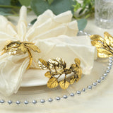 8 Pack Glossy Gold Metal Leaf Napkin Rings, Vintage Herb Napkin Holders