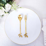 Gold Metal Spoon & Fork Pre-Packed Bridal Shower Wedding Party Favors Set With Leaf Shaped Handle